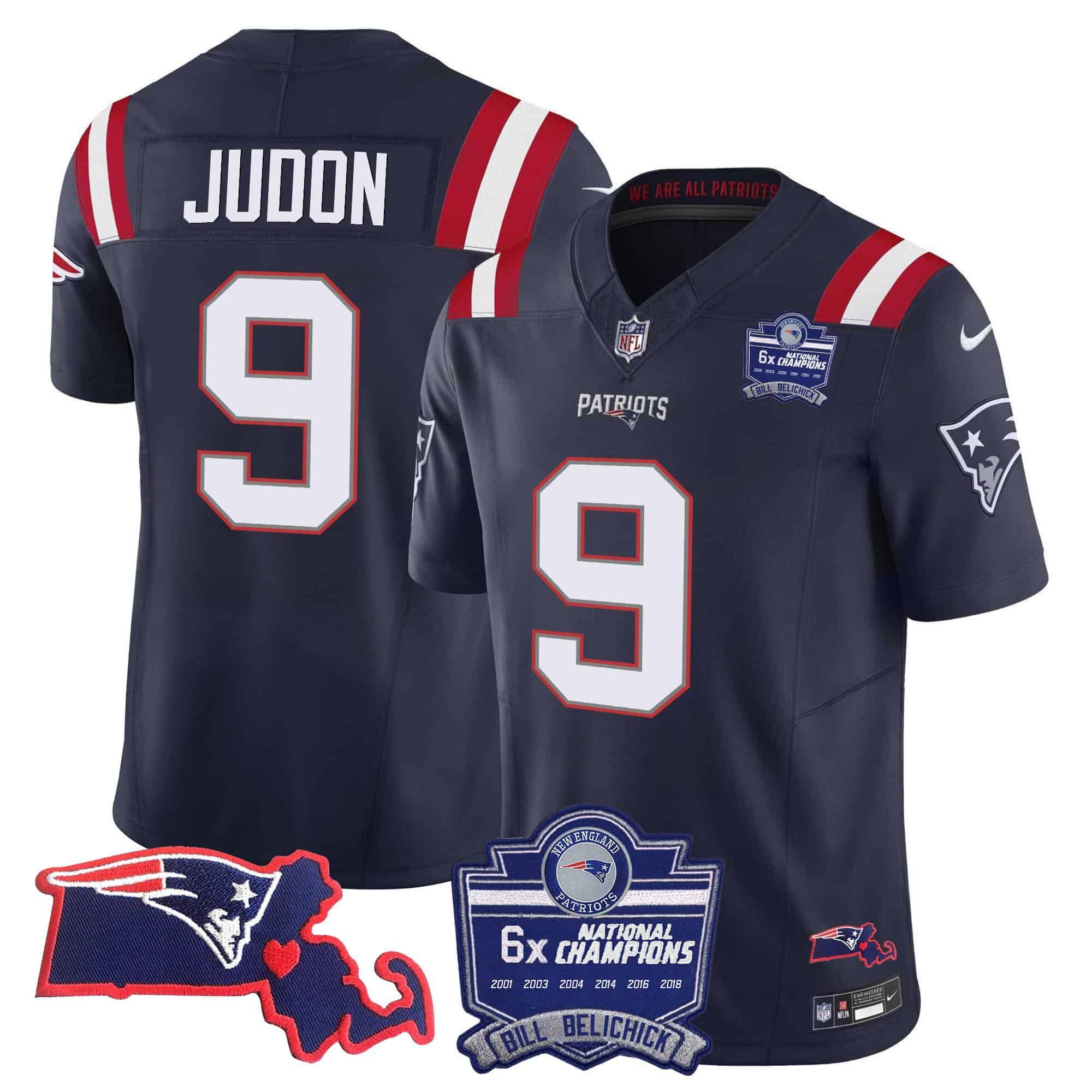 Men New England Patriots #9 Judon Dark blue 2024 Nike 6x Champions Patch Vapor Limited NFL Jersey style 1